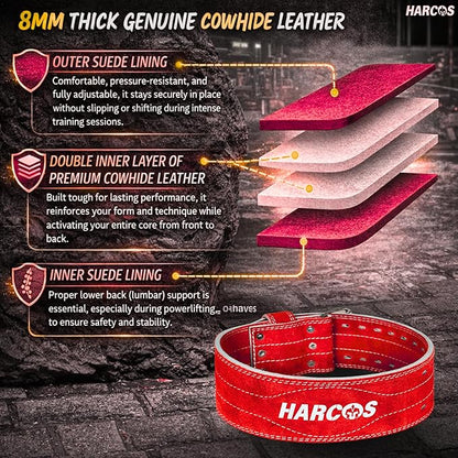 Harcos USPA/IPL Competition Approved 8mm Leather Weightlifting Belt for Men and Women - Heavy Duty Gym Belt for Lifting, Squats, Deadlifts, Powerlifting, Back Support IPF for Fitness Workout