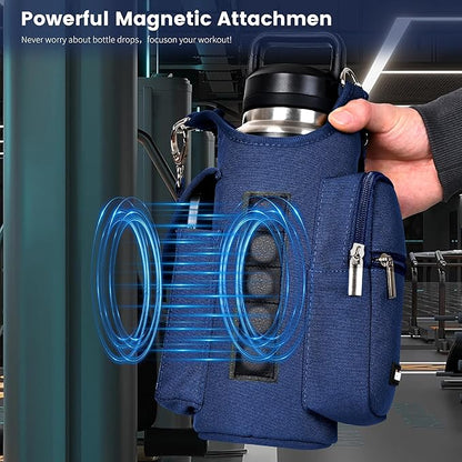 icolor Magnetic Gym Bag Water Bottle Carrier Holder with Phone Pockets & Shoulder Strap,Gym Magnetic Bag 5 Built-in Magnets Gym Accessories Organizer Sling Bottle Bag Pouch Sleeve