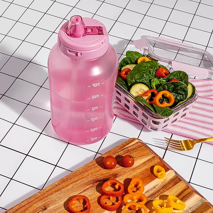 Ello Hydra 64oz Half Gallon Water Jug with Handle and Motivational Time Markers for All Day Hydration, Plastic Reusable Water Bottle with Straw and Locking, Leak Proof Lid, BPA Free