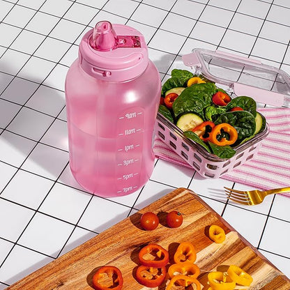 Ello Hydra 64oz Half Gallon Water Jug with Handle and Motivational Time Markers for All Day Hydration, Plastic Reusable Water Bottle with Straw and Locking, Leak Proof Lid, BPA Free