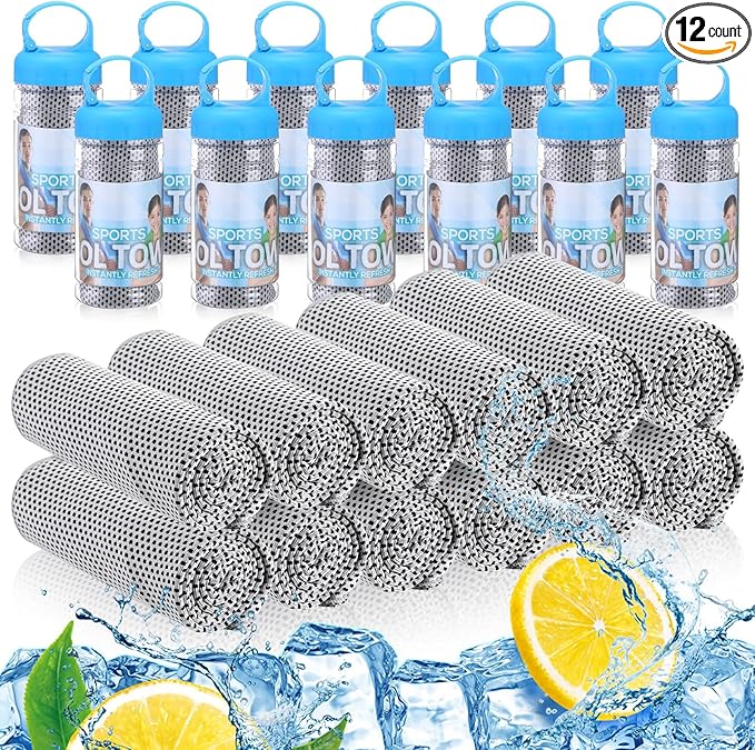 12 Pack 32 x 12 in Cooling Towels Bulk for Neck and Face Microfiber Ice Towel Sweat Towels Breathable Soft Chilly Towel Portable Cool Neck Rags for Yoga Sport Gym Workout Fitness