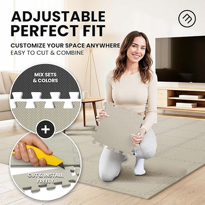 bemaxx Gym Mats Set - 18 pcs EVA Interlocking Foam Floor Tiles (12.6"x12.6"x0.4") 18sqft Protective Gym Flooring Sports Home Workout Exercise Mats Puzzle Garage Fitness Play-Room Pool Treadmill Bike