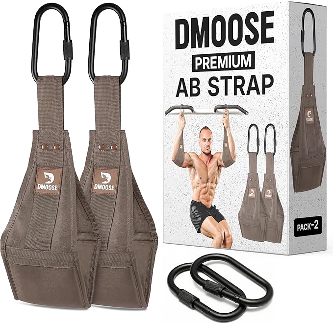 DMoose Fitness Hanging Ab Straps for Pull Up Bar & Core Strength Training - Soft Padded Exercise Straps for Ab Swing & Leg Raises, Hang Bar Strap with 2 Steel Carabiners - Abs Equipment for Home & Gym