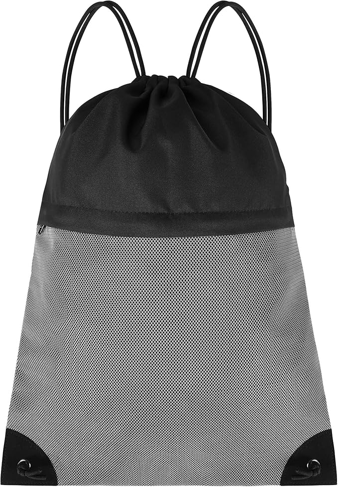 Drawstring Backpack Gym Bag - String Gym Bag for Men & Women, Lightweight Cinch Sports Sackpack for Beach, Travel, Yoga, Swimming, Black Gray