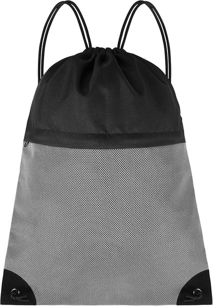 Drawstring Backpack Gym Bag - String Gym Bag for Men & Women, Lightweight Cinch Sports Sackpack for Beach, Travel, Yoga, Swimming, Black Gray