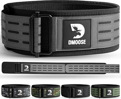 DMoose Weight Lifting Belt - Auto Locking Gym Belt for Olympic Training, WOD, Cross Training for Men and Women - 4" Nylon Workout belt with Adjustable Buckle - Provides Lumbar Support and Stability