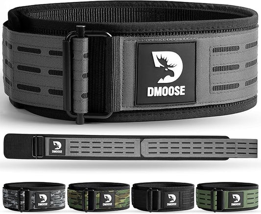 DMoose Weight Lifting Belt - Auto Locking Gym Belt for Olympic Training, WOD, Cross Training for Men and Women - 4" Nylon Workout belt with Adjustable Buckle - Provides Lumbar Support and Stability