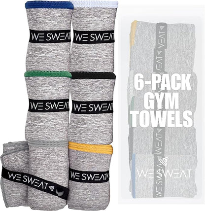 We Sweat’s Microfiber Gym Towels (6 Pack), Silver ION Odor-Free Soft and Absorbent, Sweat Towels for Gym, Travel, Hiking, Working Out, Camping, Sweat Towel (32" x 16")