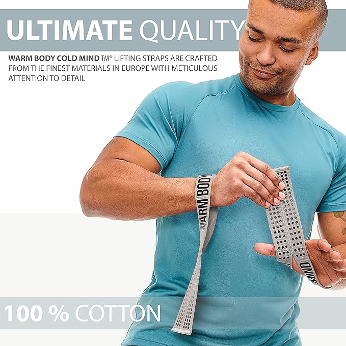 WARM BODY COLD MIND V1 Lifting Wrist Straps for Olympic Weightlifting - Rated at 660 lb - Hand Wraps for Powerlifting, Weight Lifting, Bodybuilding Functional/Cross Training, Deadlift Gym Bar, Cotton