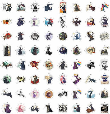 100Pcs Plague Doctor Stickers for Water Bottle, Laptop - Plaque Doctor Decoration & Party Supplies - Spooky Stickers - Gift for Women & Men