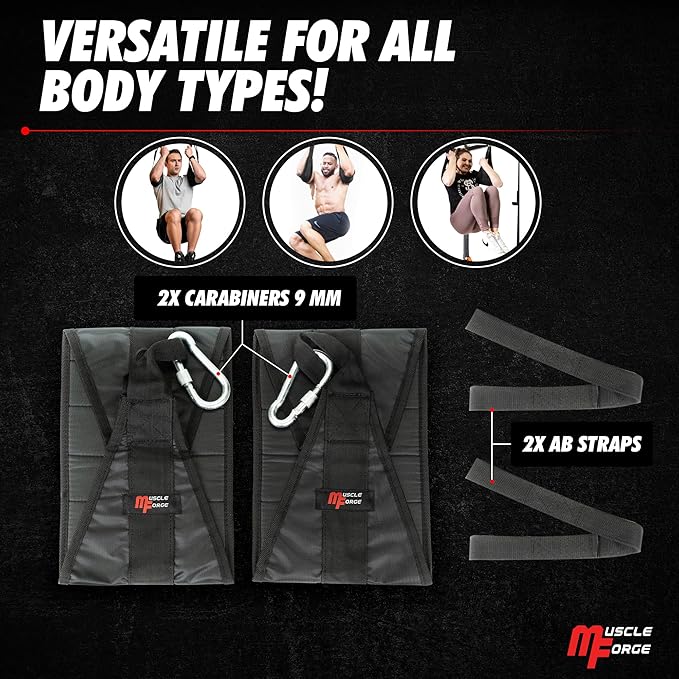 Hanging Ab Straps for Pull Up Bar - Professional Ab Straps & Hanging Abdominal Slings - Training Equipment with Bar Attachment (Pair)