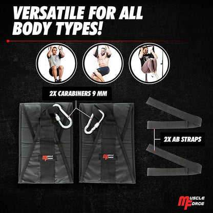 Hanging Ab Straps for Pull Up Bar - Professional Ab Straps & Hanging Abdominal Slings - Training Equipment with Bar Attachment (Pair)