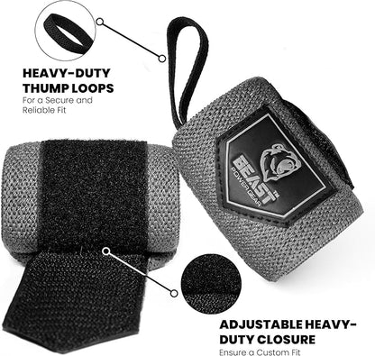 Beast Power Gear Wrist Wraps for Weightlifting 18” Premium Quality Wrist Support for Bodybuilding Heavy Duty Thumb Loop Powerlifting, Strength Training for Men and Women