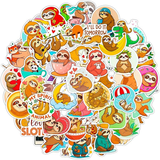100Pcs Sloth Stickers and Decals for Water Bottle, Laptop - Sloth Gifts, Party Supplies & Decorations - Gift for Women & Men