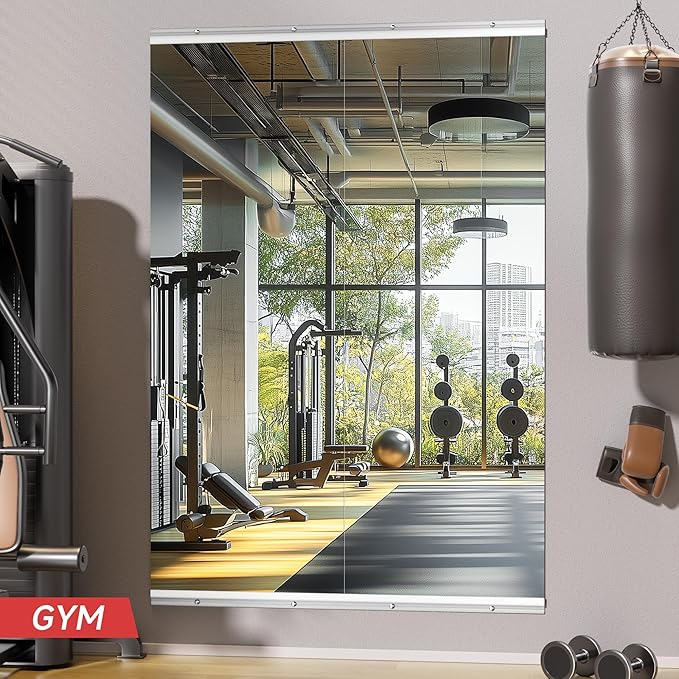 Home Gym Mirror, 67" x 24", 2PCS Large Full Body Mirror for Yoga, Shatterproof HD Frameless Tempered Glass, Wall-Mounted Wall Mirrors for Home Gym, Workout, Garage, Dance Studio