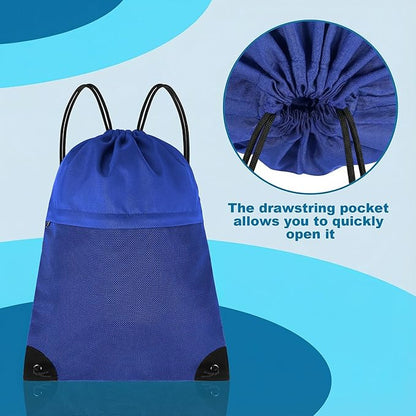 Drawstring Backpack Gym Bag - String Gym Bag for Men & Women, Lightweight Cinch Sports Sackpack for Beach, Travel, Yoga, Swimming, Blue