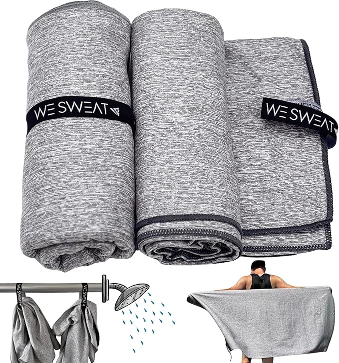 We Sweat's (2 Pack) Microfiber Towels Perfect for Travel, Gym Shower & Camping. Ultra Compact - Lightweight Shower Towel - Soft and Absorbent Silver Ion Odor-Free Absorbent Fiber - Quick Dry Towel