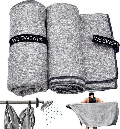 We Sweat's (2 Pack) Microfiber Towels Perfect for Travel, Gym Shower & Camping. Ultra Compact - Lightweight Shower Towel - Soft and Absorbent Silver Ion Odor-Free Absorbent Fiber - Quick Dry Towel