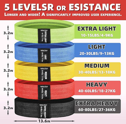 Fabric Resistance Bands,5 Non-Slip Fabric Workout Bands,Booty Bands for Women & Men, Elastic Exercise Bands for Legs, Glutes, Hips & Thighs, Home Fitness & Gym