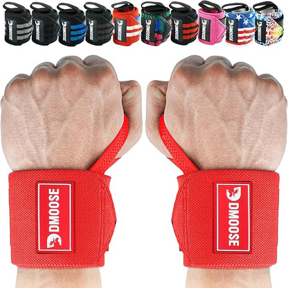 DMoose Fitness Wrist Wraps for Weightlifting 18" - Heavy Duty Gym Wrap with Hand Thumb Loop for Support & Pain Relief, USPA Approved Powerlifting, Weight Lifting Wrist Straps for Men & Women Work Out