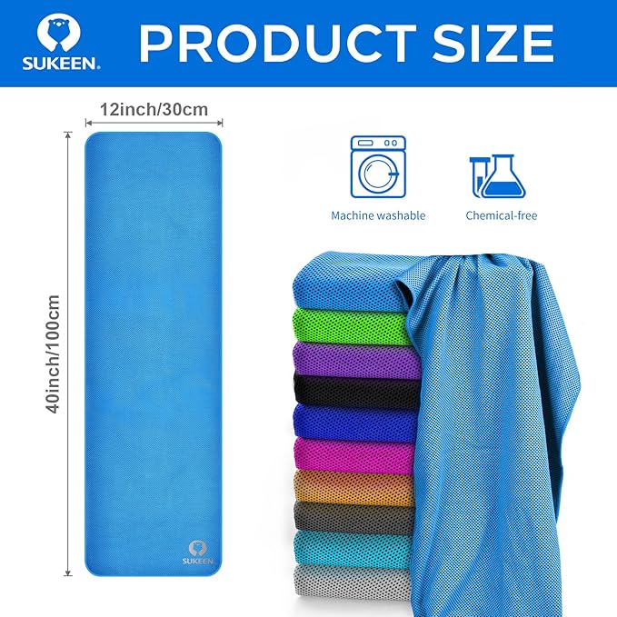 Sukeen Cooling Towels(40"x12") for Neck & Head, Soft Breathable Chilly Towel for Yoga, Golf, Gym, Camping, Running, Workout & More Activities