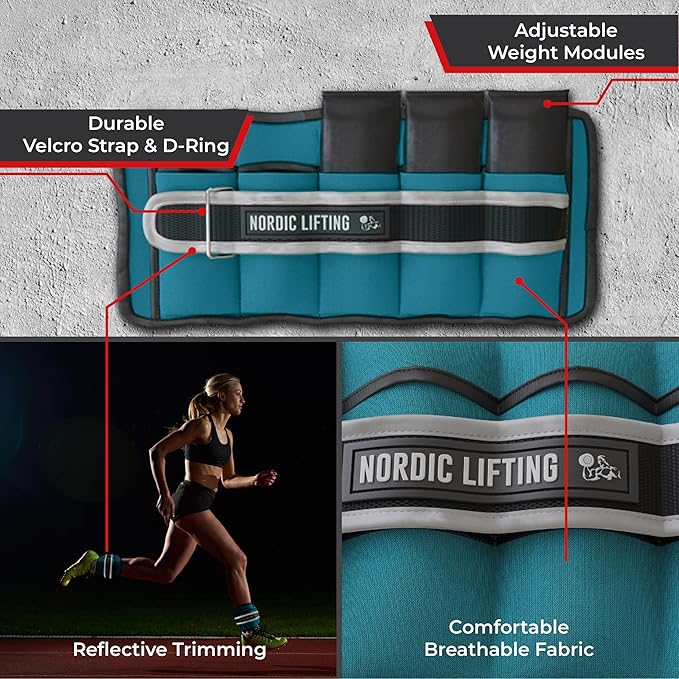 Nordic Lifting Adjustable Ankle Weights for Women & Men – 1 Pair (2–10 lbs) Wrist, Arm & Leg Weights for Gym, Yoga & Home Workouts – Secure Fit Strap Design – Durable Fitness Training Equipment