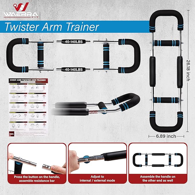 Adjustable Twister Arm Trainer – Modular Upper Body Resistance Trainer for Home Workouts, Multiple Resistance Options Available, with Grip & Finger Training Tools and Carry Bag