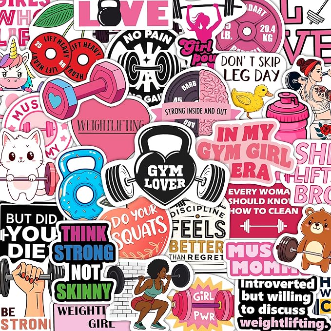 100Pcs Fitness Stickers, Weightlifting Training Gym Stickers for Water Bottle, Laptop - Workout Gifts, Weight Lifting Party Supplies