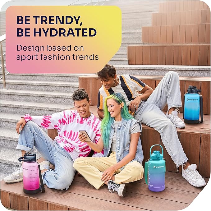 1 Gallon Water Bottle with 128 oz Capacity - Motivational Time Markers for Daily Hydration Goals - Leakproof BPA Free Tritan with Removable Straw