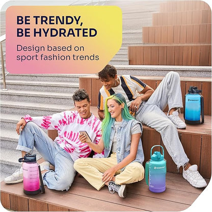 1 Gallon Water Bottle with 128 oz Capacity - Motivational Time Markers for Daily Hydration Goals - Leakproof BPA Free Tritan with Removable Straw