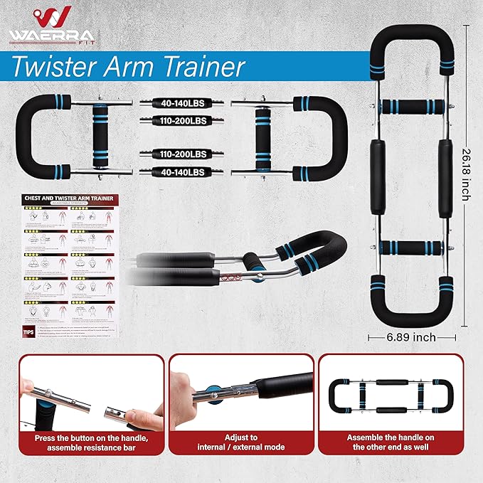 Adjustable Twister Arm Trainer – Modular Upper Body Resistance Trainer for Home Workouts, Multiple Resistance Options Available, with Grip & Finger Training Tools and Carry Bag