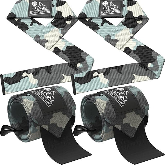 Wrist Wraps + Lifting Straps Bundle (2 Pairs) for Weightlifting, Cross Training, Workout, Gym, Powerlifting, Bodybuilding - Support for Men/Women, Avoid Injury During Weight Lifting