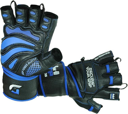 Elite Leather Gym Gloves with Built in 2" Wide Wrist Wraps Grip & Design for Weightlifting Power Lifting Bodybuilding & Strength Training Workout Exercises