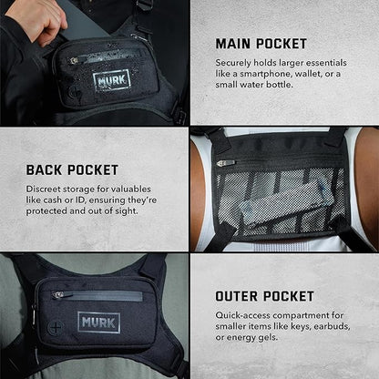 MVRK Water Resistant Running Vest Chest Pack, Phone Holder for Running, Lightweight Training Pack with Reflective Detail