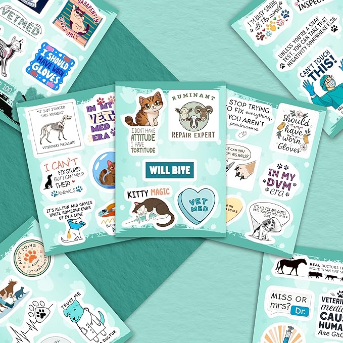 100Pcs Veterinary Stickers for Water Bottle - Funny Vet Stickers and Decals - Funny Veterinary Gifts, Party Supplies & Decorations - Vet Tech Gifts for Women & Men