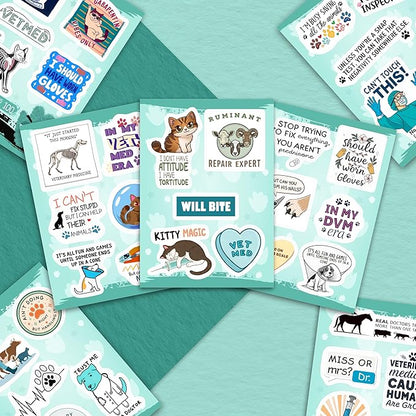100Pcs Veterinary Stickers for Water Bottle - Funny Vet Stickers and Decals - Funny Veterinary Gifts, Party Supplies & Decorations - Vet Tech Gifts for Women & Men