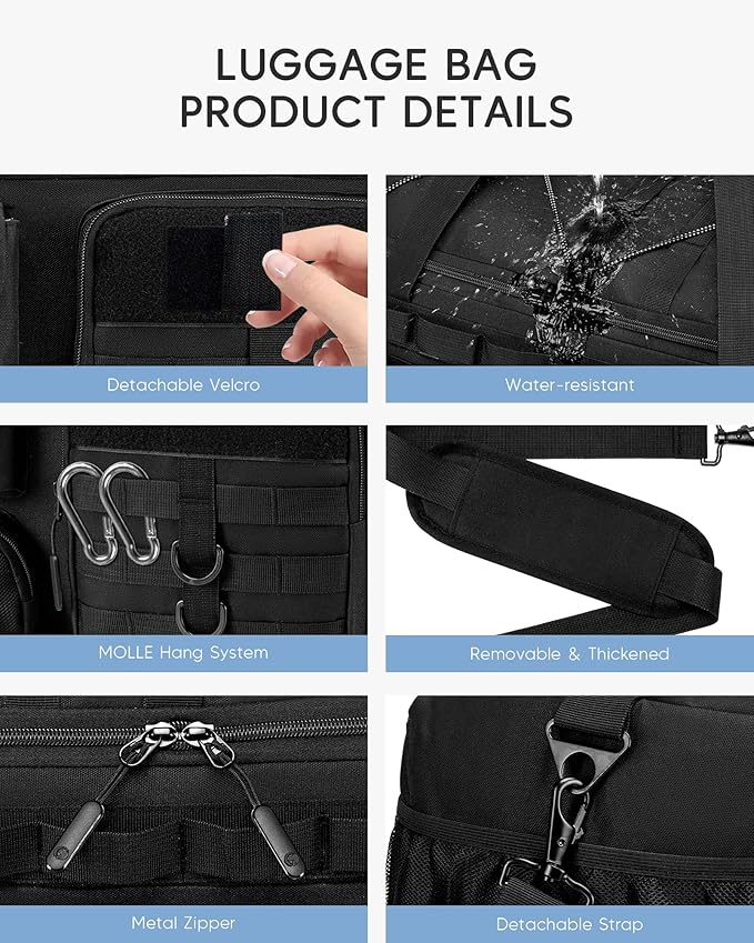3 in 1 Large Tactical Gym Bag for Men Woman 54L Travel Duffle Bag with Shoe Compartment Backpack Range Bag for Equipment Football Weekender Overnight Workout