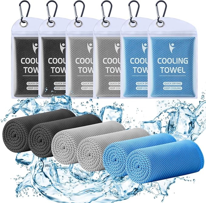 Clothirily Cooling Towels (40"x12"), Breathable Cooling Towels for Neck and Face, Men & Women Workout Towel for Hot Weather, Sweat Towel for Gym Yoga, Camping, Fitness, Running, Traveling, 6 Pack