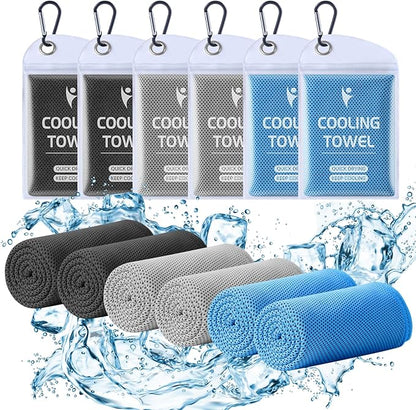Clothirily Cooling Towels (40"x12"), Breathable Cooling Towels for Neck and Face, Men & Women Workout Towel for Hot Weather, Sweat Towel for Gym Yoga, Camping, Fitness, Running, Traveling, 6 Pack
