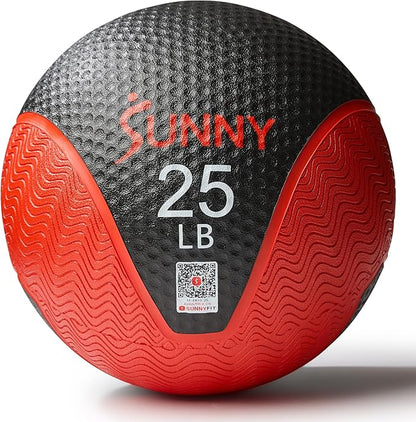 Sunny Health & Fitness Medicine Ball, Textured Rubber, Core Strength & Balance Training, Bouncing, Weight for Home Workouts 4,6,8,10,12,15,20,25,30LB Options