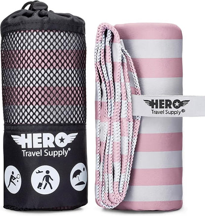 Hero Microfiber Large Beach Towel Compact for Travel (Pink Stripe, 40" x 72")