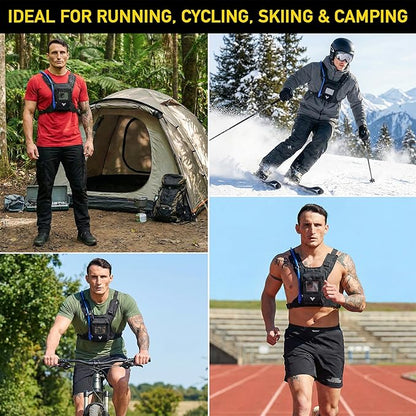 Elite Hydra Running Chest Pack w/ Gun Holster, Phone Holder Touch Friendly, Camera Pocket for Men/Women Lightweight Hydration Vest Chest Rig w/ Water Bladder for Marathon, Cycling, ADV Camping, Skiing