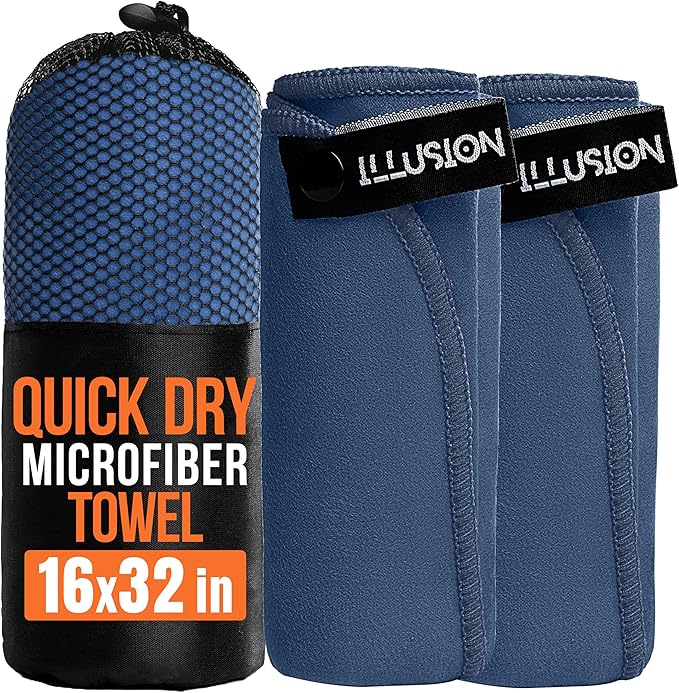 illusion Small Microfiber Gym Towels for Men and Women Active Sports (32" L x 16''W)-Lightweight Quick Dry Gym Towel for Sweat-Workout Towels Ideal for Yoga, Camping, Running, and Outdoor Activities