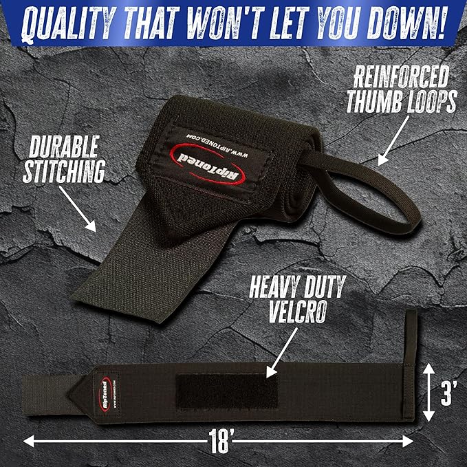 Rip Toned Wrist Wraps for Weightlifting – USPA & USAPL Approved 18" Wrist Straps for Powerlifting – Adjustable, Durable Gym Wraps with Thumb Loop – Maximum Support for Men & Women