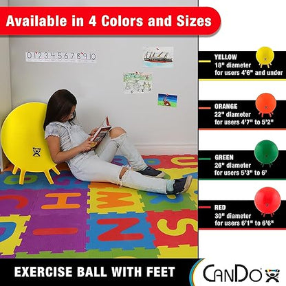 CanDo 30-1894 Non-Slip Inflatable Exercise Ball with Stability Feet for Exercise, Workout, Core Training, Stability, Yoga, Pilates, Balance Training in Gym, Office, Home, Classroom. Red, 30"