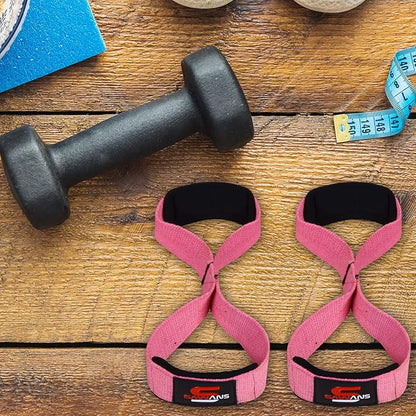 SAWANS Lifting Straps Padded Grip Figure 8 Wrist Straps Weight Heavy Duty Double Loop Bodybuilding Training Gym Straps Hand Bar Non Slip Deadlift Support Strong Cuffs Powerlifting