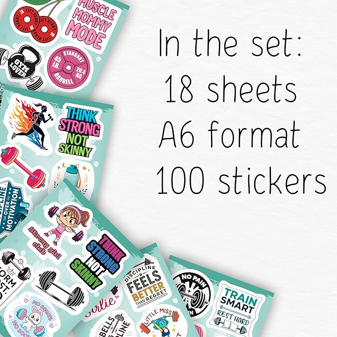 100Pcs Fitness Stickers, Weightlifting Training Gym Stickers for Water Bottle, Laptop - Workout Gifts, Weight Lifting Party Supplies