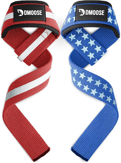 DMoose Fitness Lifting Straps 24" (Pair) - 5mm Padded Durable Wrist Straps for Weightlifting & Powerlifting - Cotton Lifting Strap with Silicone Grip for Men & Women - Deadlift Strap for Gym Workout