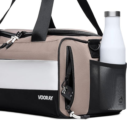 Vooray 23L Boost Duffel Bag – Small Travel & Sports Gym Bag for Women and Men with Shoe Pocket, Weekender for Overnight Football, Travel, Hospital Stays or Workout - Neutral Color Block