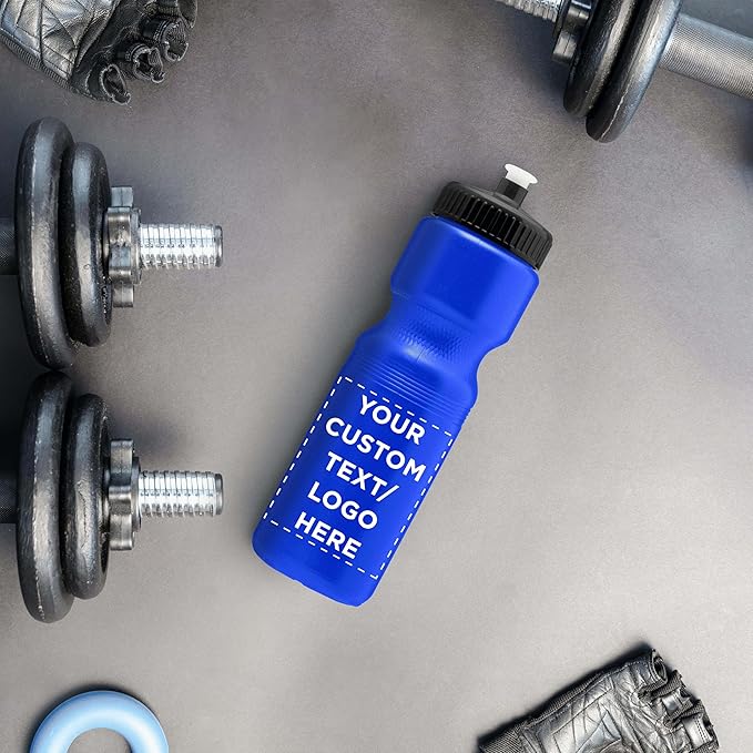 DISCOUNT PROMOS 28 oz. Custom Push Cap Plastic Water Bottles Set of 10/50/100, Personalized Bulk Pack - Perfect for Gym, Hiking, Camping, Outdoor Sports - Reflex Blue